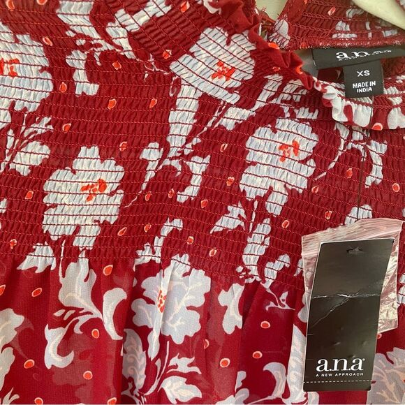 a.n.a Red Floral Sheer Smocked Blouse Long Sleeve Top Size XS NWT - Picture 4 of 10